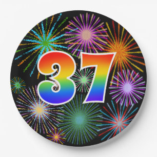 37th Event - Fun, Colourful, Bold, Rainbow 37 Paper Plate