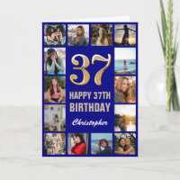37th Happy Birthday Navy Blue & Gold Photo Collage