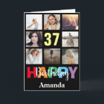 37th Happy Birthday Photo Collage Modern Black Card<br><div class="desc">37th Happy Birthday Photo Collage Modern Black Card with personalised name. For further customisation,  please click the "Customise it" button and use our design tool to modify this template.</div>