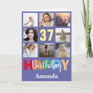 37th Happy Birthday Photo Collage Modern Card