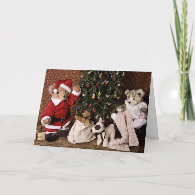 3806 Teddy Bear Santa Christmas Holiday Card (Front)