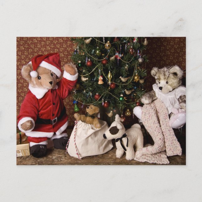 3806 Teddy Bear Santa Christmas Holiday Postcard (Front)