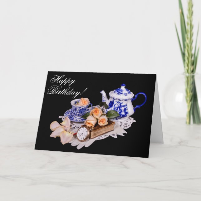 3838-Blue & White Teapot Birthday Card (Front)