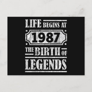38 Year Old 1987 Birth Of Legend 38th Birthday Postcard