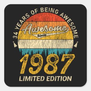 38 Year Old 1987 Retro Awesome 38th Birthday Gift Square Sticker
