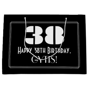 38th Birthday ~ Art Deco Inspired Look "38" + Name Large Gift Bag