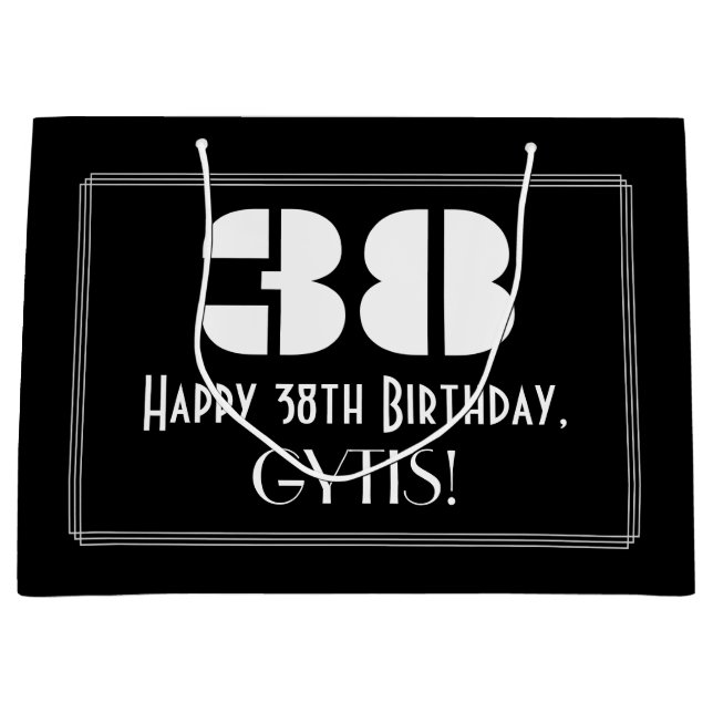 38th Birthday ~ Art Deco Inspired Look "38" + Name Large Gift Bag (Front)