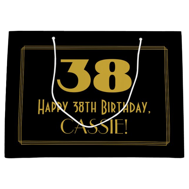 38th Birthday — Art Deco Inspired Look "38" & Name Large Gift Bag (Front)