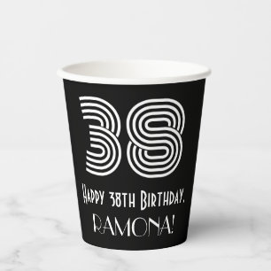38th Birthday — Art Deco Inspired Look “38” + Name Paper Cups