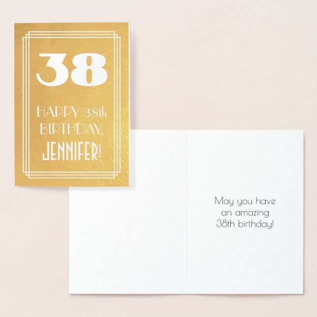 38th Birthday ~ Art Deco Style "38" & Custom Name Foil Card (Display)