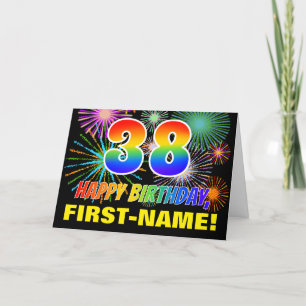 38th Birthday: Bold, Fun, Fireworks, Rainbow 38 Card