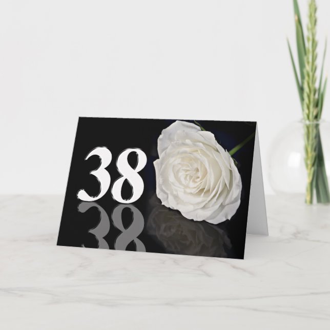 38th Birthday Card with a classic white rose (Front)