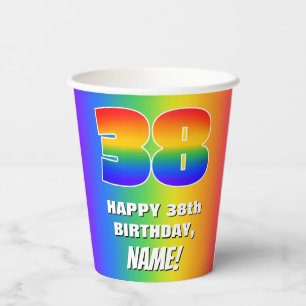 38th Birthday: Colourful, Fun Rainbow Pattern # 38 Paper Cups