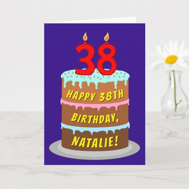 38th Birthday: Fun Cake and Candles + Custom Name Card (Small Plant)