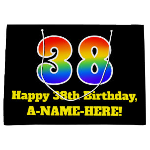 38th Birthday ~ Fun, Colourful, Vibrant, Rainbow 3 Large Gift Bag
