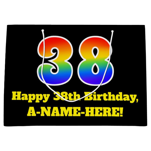 38th Birthday ~ Fun, Colourful, Vibrant, Rainbow 3 Large Gift Bag (Front)