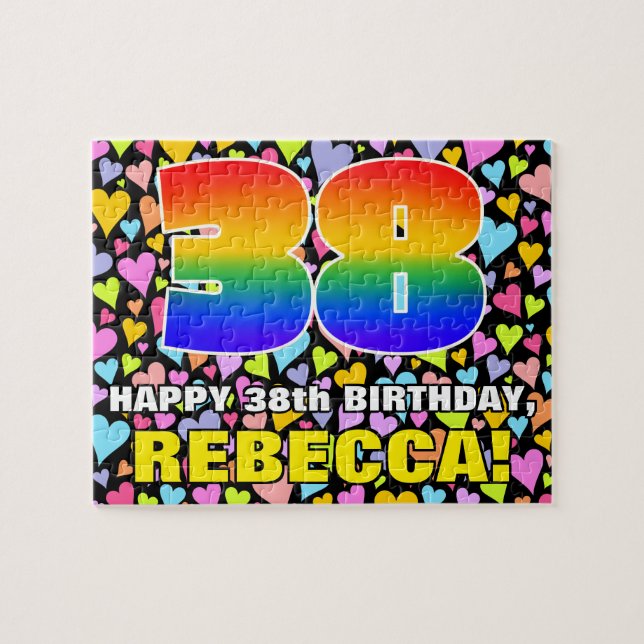 38th Birthday — Fun, Loving Heart Shapes + “38” Jigsaw Puzzle (Horizontal)