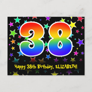 38th Birthday: Fun Stars Pattern, Rainbow 38, Name Postcard