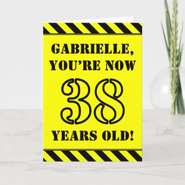 38th Birthday: Fun Stencil Style Text, Custom Name Card (Front)