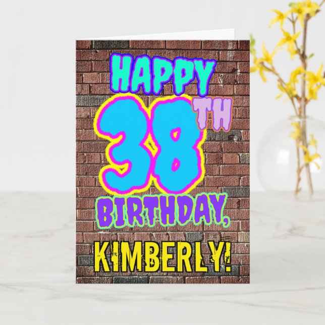 38th Birthday - Fun, Urban Graffiti Inspired Look Card (Yellow Flower)