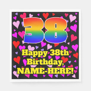 38th Birthday: Loving Hearts Pattern, Rainbow # 38 Napkin