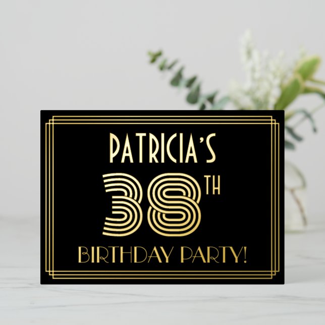 38th Birthday Party — Art Deco Style “38” + Name (Standing Front)