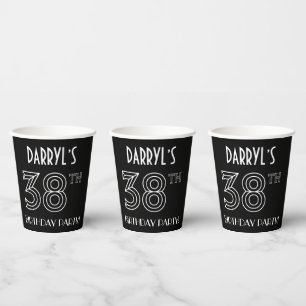 38th Birthday Party: Art Deco Style + Custom Name Paper Cups
