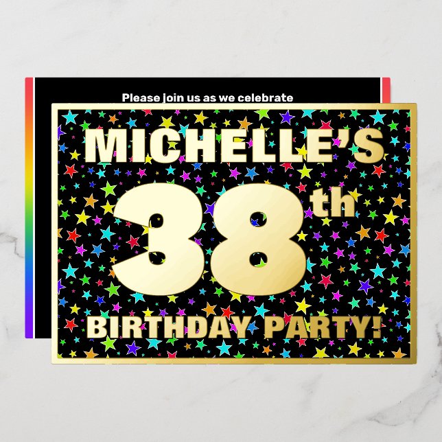38th Birthday Party — Fun, Colourful Stars Pattern (Front/Back)