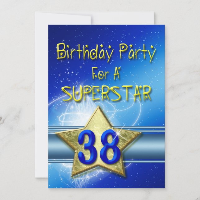 38th Birthday party Invitation for a Superstar. (Front)