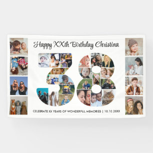 38th Birthday Party Number 38 Photo Collage Banner