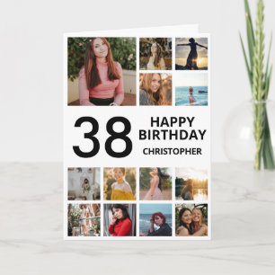 38th Birthday Photo Collage 13 Photos Black White Card