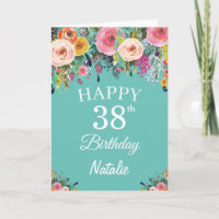 38th Birthday Watercolor Floral Flowers Teal
