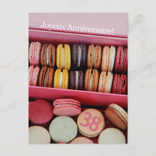 38th French Birthday Macaron-Joyeux Anniversaire! Postcard (Front)