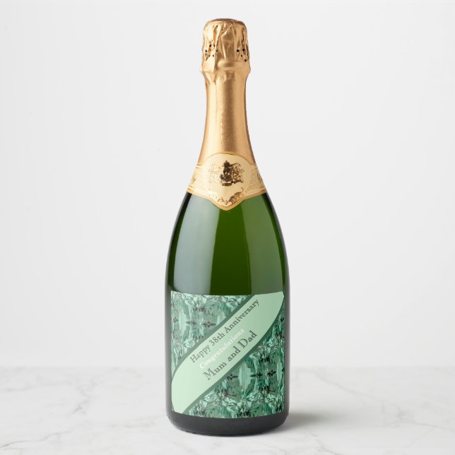 38th Wedding Anniversary Green Beryl Sparkling Wine Label (Front)