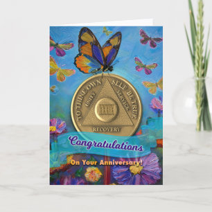 39 Year AA Anniversary Coin Butterflies Flowers Card