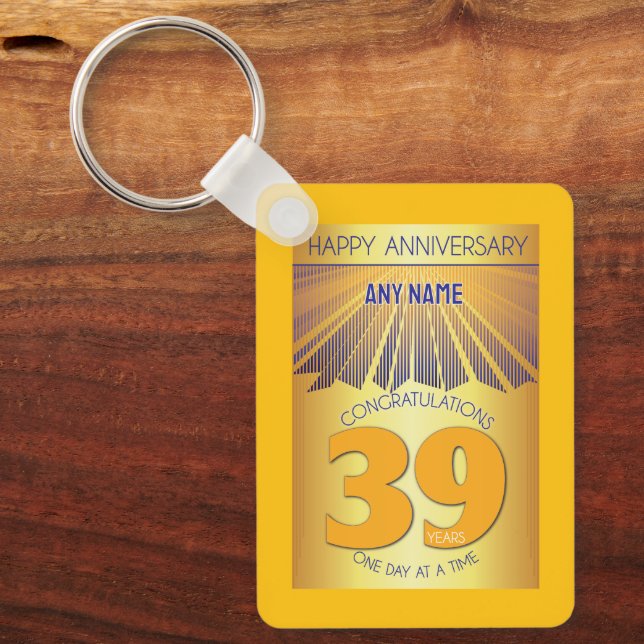 39 Year Sober Anniversary | Golden Ray 12 Step Key Ring (Front)