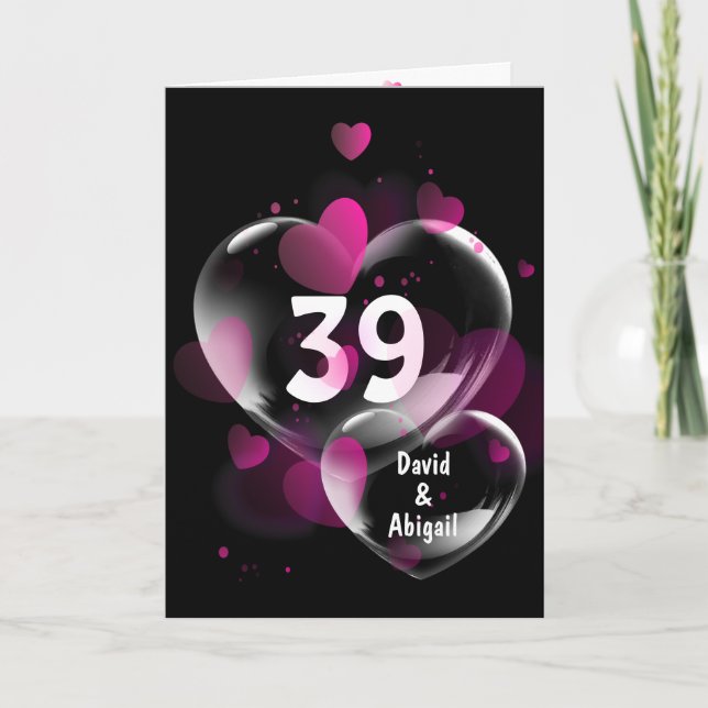 39th Anniversary Heart Bubbles on Black  Card (Front)