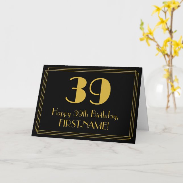 39th Birthday: Art Deco Inspired Look "39" + Name Card (Yellow Flower)