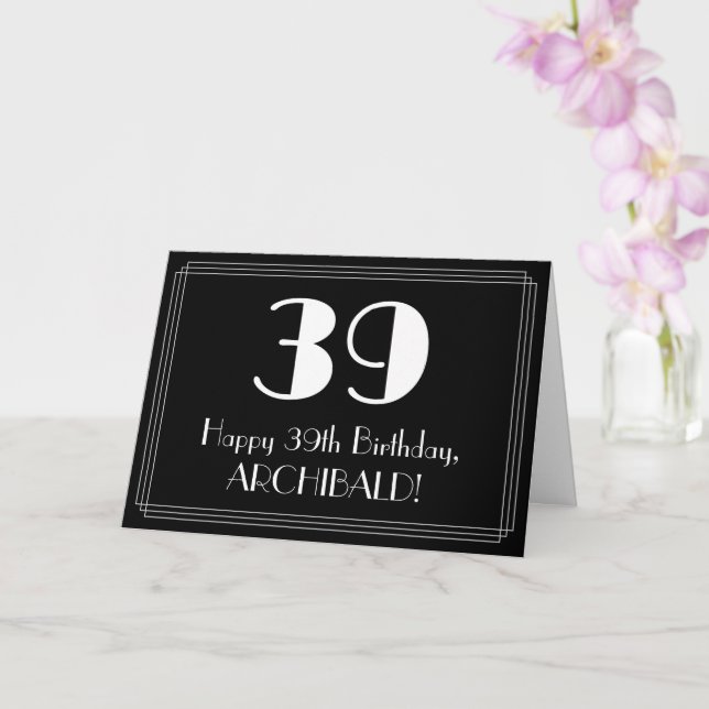 39th Birthday ~ Art Deco Inspired Look "39", Name Card (Orchid)