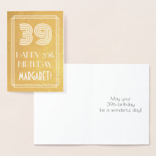 39th Birthday – Art Deco Inspired Look "39" + Name Foil Card