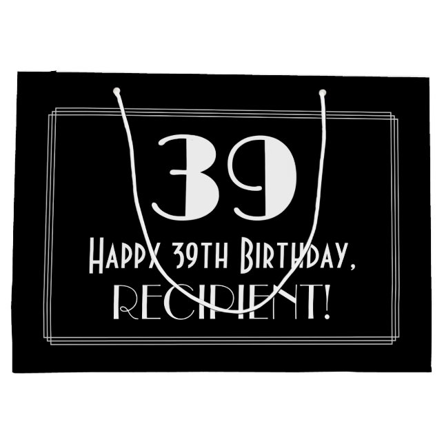 39th Birthday: Art Deco Inspired Style "39", Name Large Gift Bag (Back)