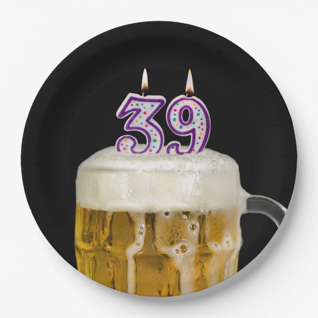 39th Birthday Beer on black Paper Plate (Front)
