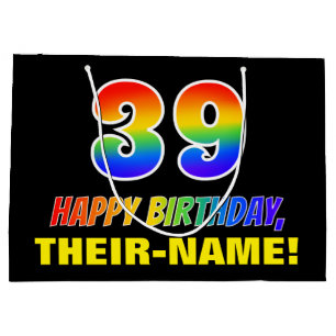 39th Birthday: Bold, Fun, Simple, Rainbow 39 Large Gift Bag
