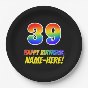 39th Birthday: Bold, Fun, Simple, Rainbow 39 Paper Plate