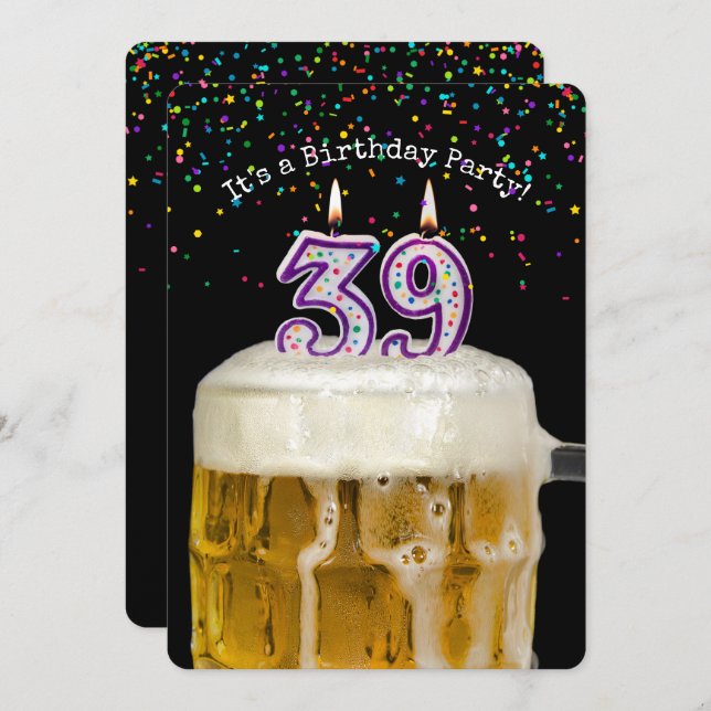 39th Birthday Candle Party Invitation (Front/Back)