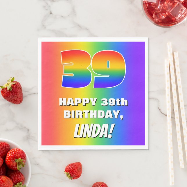 39th Birthday: Colorful, Fun Rainbow Pattern # 39 Napkin (Insitu)