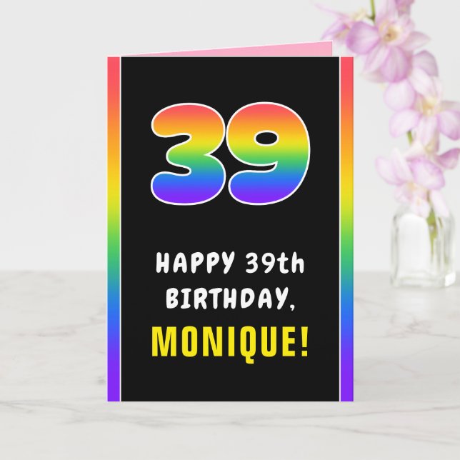 39th Birthday: Colourful Rainbow # 39, Custom Name Card (Orchid)