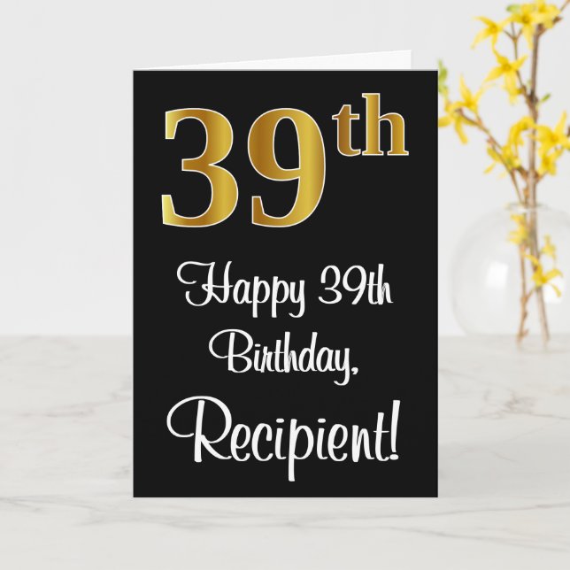 39th Birthday ~ Elegant Luxurious Faux Gold Look # Card (Yellow Flower)