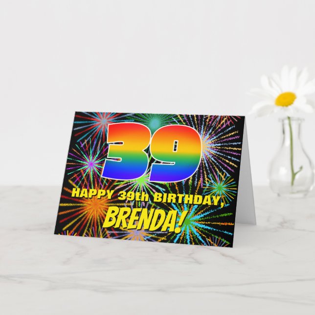39th Birthday: Fun, Colourful Celebratory Firework Card (Small Plant)