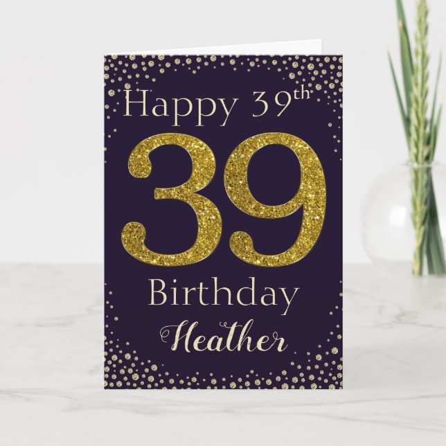39th Birthday Golden Glitter Card (Front)